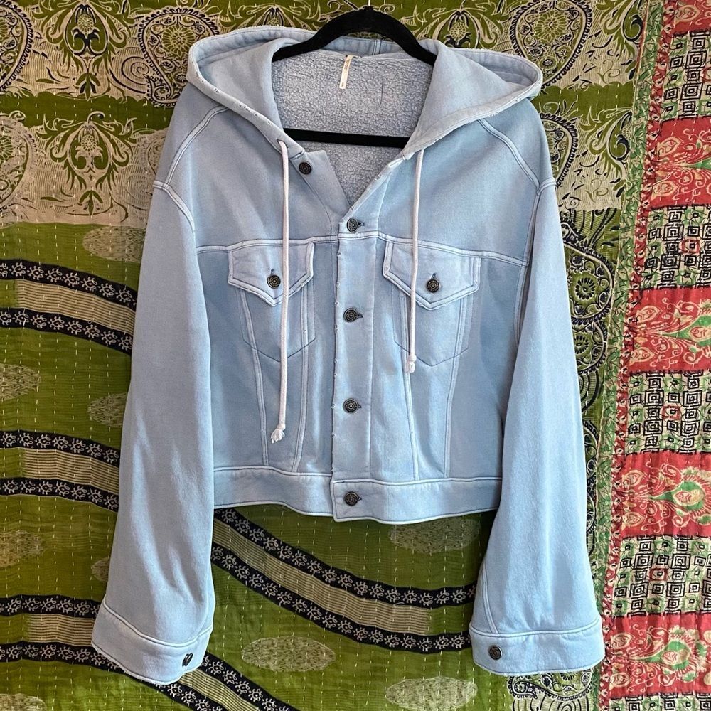 NWOT Free People Baby Blue Dreamers Cropped Jacket Size Small - Picture 2 of 14